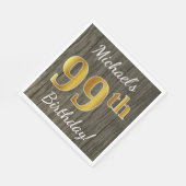 Faux Wood, Faux Gold 99th Birthday + Eigen naam Servet (Hoek)