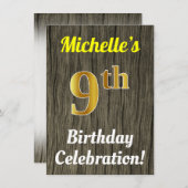 Faux Wood, Faux Gold 9e verjaardag Kaart (Voorkant / Achterkant)