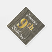 Faux Wood, Faux Gold 9th Birthday + Eigen naam Servetten (Hoek)