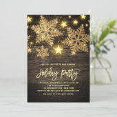 Faux Wood Gold Glitter Snowflakes Vakantie Feest Kaart (Staand voorkant)