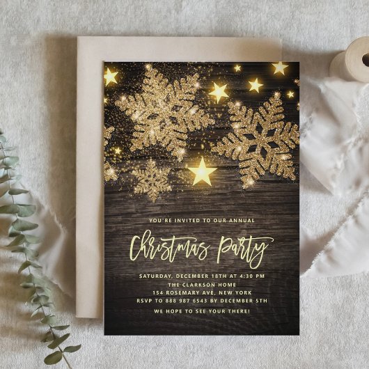 Faux Wood Gouden Glitter Sneeuwvlokken Kerstfeest Kaart
