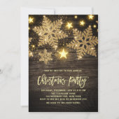 Faux Wood Gouden Glitter Sneeuwvlokken Kerstfeest Kaart (Voorkant)