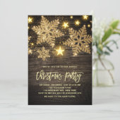 Faux Wood Gouden Glitter Sneeuwvlokken Kerstfeest Kaart (Staand voorkant)
