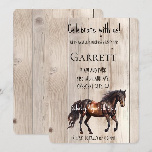 Faux Wood Horse Verjaardag Kaart (Voorkant / Achterkant)