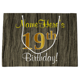 Faux Wood Kijk, Faux Gold 19th Birthday + naam Groot Cadeauzakje