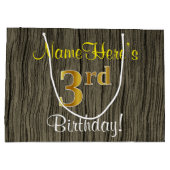 Faux Wood Kijk, Faux Gold 3rd Birthday + Naam Groot Cadeauzakje (Achterkant)