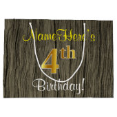 Faux Wood Kijk, Faux Gold 4th Birthday + naam Groot Cadeauzakje (Achterkant)