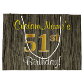 Faux Wood Kijk, Faux Gold 51st Birthday + Naam Groot Cadeauzakje (Achterkant)