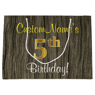 Faux Wood Kijk, Faux Gold 5th Birthday + Naam Groot Cadeauzakje