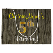 Faux Wood Kijk, Faux Gold 5th Birthday + Naam Groot Cadeauzakje (Achterkant)