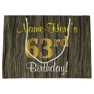 Faux Wood Kijk, Faux Gold 63rd Birthday + Naam Groot Cadeauzakje