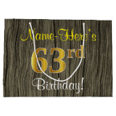 Faux Wood Kijk, Faux Gold 63rd Birthday + Naam Groot Cadeauzakje (Achterkant)