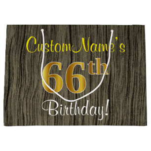 Faux Wood Kijk, Faux Gold 66th Birthday + Name Groot Cadeauzakje