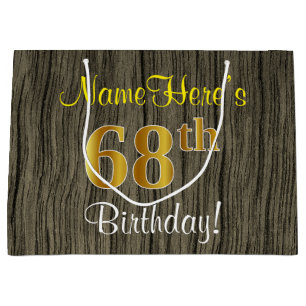 Faux Wood Kijk, Faux Gold 68th Birthday + Naam Groot Cadeauzakje