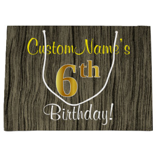Faux Wood Kijk, Faux Gold 6th Birthday + Naam Groot Cadeauzakje