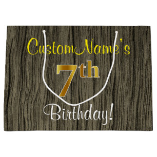 Faux Wood Kijk, Faux Gold 7th Birthday + Naam Large Cadeautasje
