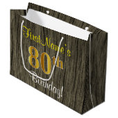 Faux Wood Kijk, Faux Gold 80th Birthday + Naam Large Cadeautasje (Voorkant Gekanteld)