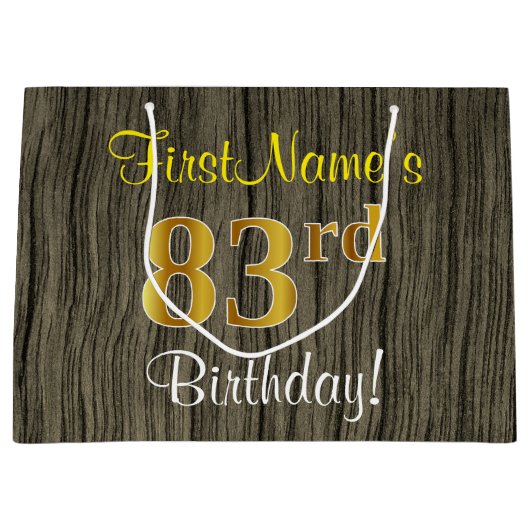 Faux Wood Kijk, Faux Gold 83rd Birthday + Naam Groot Cadeauzakje (Voorkant)