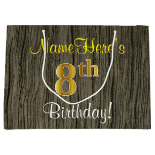 Faux Wood Kijk, Faux Gold 8th Birthday + Naam Groot Cadeauzakje