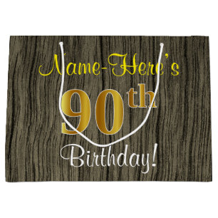 Faux Wood Kijk, Faux Gold 90th Birthday + Naam Groot Cadeauzakje
