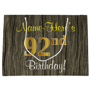 Faux Wood Kijk, Faux Gold 92nd Birthday + Name Large Cadeautasje