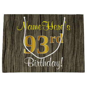Faux Wood Kijk, Faux Gold 93rd Birthday + Naam Large Cadeautasje