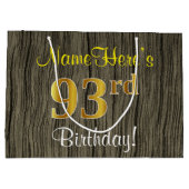 Faux Wood Kijk, Faux Gold 93rd Birthday + Naam Large Cadeautasje (Achterkant)