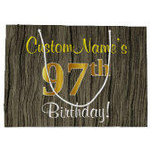 Faux Wood Kijk, Faux Gold 97th Birthday + Naam Large Cadeautasje (Achterkant)