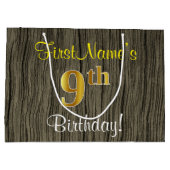 Faux Wood Kijk, Faux Gold 9th Birthday + Naam Groot Cadeauzakje (Achterkant)