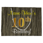 Faux Wood Look, Faux Gold 10e verjaardag + naam Groot Cadeauzakje (Achterkant)