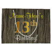 Faux Wood Look, Faux Gold 13e verjaardag + naam Groot Cadeauzakje (Achterkant)