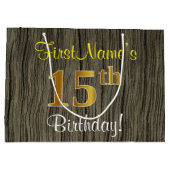 Faux Wood Look, Faux Gold 15e verjaardag + naam Groot Cadeauzakje (Achterkant)