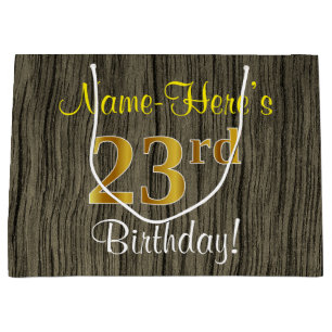 Faux Wood Look, Faux Gold 23e verjaardag + naam Groot Cadeauzakje