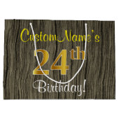 Faux Wood Look, Faux Gold 24e verjaardag + naam Groot Cadeauzakje (Achterkant)