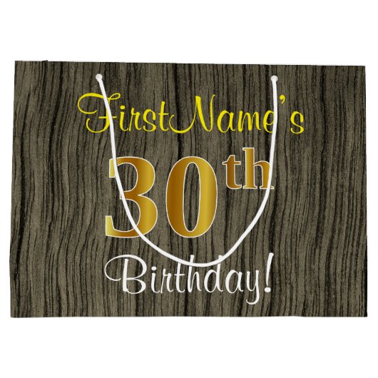 Faux Wood Look, Faux Gold 30ste verjaardag + naam Groot Cadeauzakje (Achterkant)