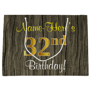 Faux Wood Look, Faux Gold 32e verjaardag + naam Groot Cadeauzakje