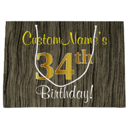 Faux Wood Look, Faux Gold 34e verjaardag + naam Groot Cadeauzakje