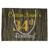 Faux Wood Look, Faux Gold 34e verjaardag + naam Groot Cadeauzakje (Achterkant)