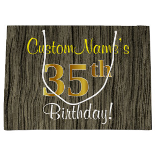 Faux Wood Look, Faux Gold 35e verjaardag + naam Groot Cadeauzakje