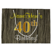 Faux Wood Look, Faux Gold 40ste verjaardag + naam Large Cadeautasje (Achterkant)