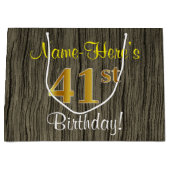 Faux Wood Look, Faux Gold 41ste verjaardag + naam Groot Cadeauzakje (Voorkant)