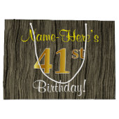 Faux Wood Look, Faux Gold 41ste verjaardag + naam Groot Cadeauzakje (Achterkant)