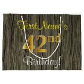 Faux Wood Look, Faux Gold 42e verjaardag + naam Groot Cadeauzakje (Achterkant)