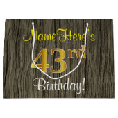 Faux Wood Look, Faux Gold 43e verjaardag + naam Groot Cadeauzakje (Voorkant)