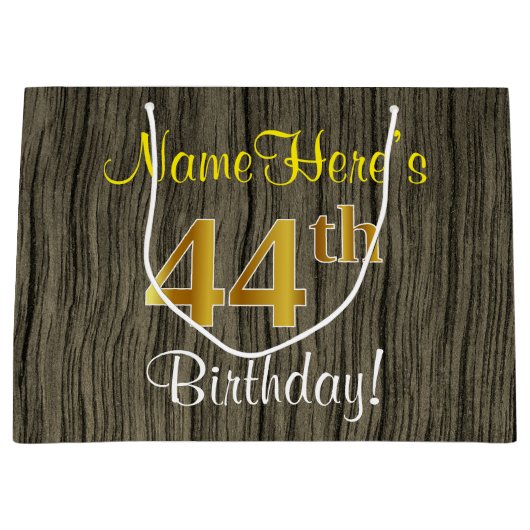 Faux Wood Look, Faux Gold 44e verjaardag + naam Groot Cadeauzakje (Voorkant)