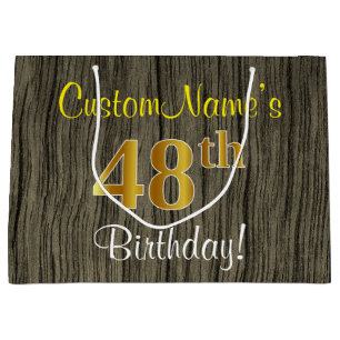 Faux Wood Look, Faux Gold 48ste verjaardag + naam Groot Cadeauzakje
