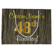 Faux Wood Look, Faux Gold 48ste verjaardag + naam Groot Cadeauzakje (Achterkant)