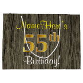 Faux Wood Look, Faux Gold 55e verjaardag + naam Large Cadeautasje (Achterkant)