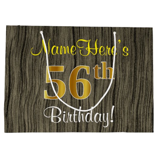 Faux Wood Look, Faux Gold 56e verjaardag + naam Groot Cadeauzakje (Achterkant)