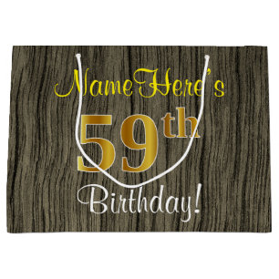 Faux Wood Look, Faux Gold 59ste verjaardag + naam Groot Cadeauzakje